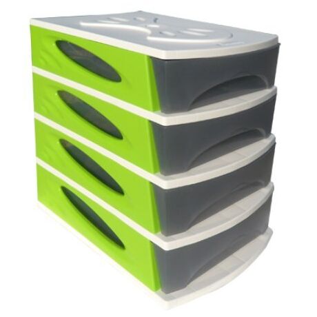 BAMA Ιταλίας Πλαστική Συρταριέρα 26x35x39cm 4όροφη Γραφείου Γκρι-Λευκό-Λαχανί GROUP