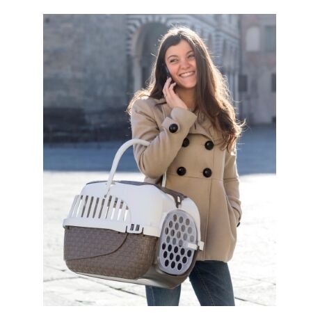 Κλουβί Μεταφοράς Κατοικιδίου 52x33x34cm με Χώρο Αποθήκευσης Καφέ-Λευκό BAMA Ιταλίας