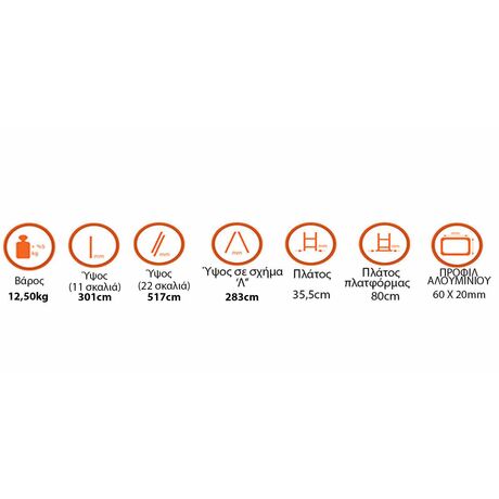 Σκάλα Αλουμινίου 2x11 Σκαλιά Αναπτυσσόμενη 5.17m  Διπλή-Σχήμα ''Λ'' με Βάση Στηρίγματος 12.5kg Αντοχή 150kg