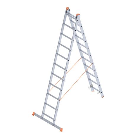 Σκάλα Αλουμινίου 2x11 Σκαλιά Αναπτυσσόμενη 5.17m  Διπλή-Σχήμα ''Λ'' με Βάση Στηρίγματος 12.5kg Αντοχή 150kg