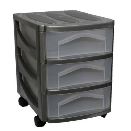 BAMA Ιταλίας Πλαστική Συρταριέρα 30x40x40cm Γραφείου 3όροφη με Ρόδες Ασημί-Διάφανο