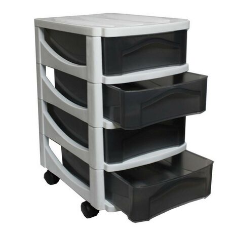 BAMA Ιταλίας Πλαστική Συρταριέρα 30x40x51cm 4όροφη Γραφείου με Ρόδες Λευκό-Διάφανο