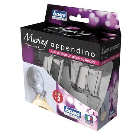 Άγκιστρο - Κρεμάστρα Μπάνιου Σετ 2 Τεμαχίων 7.1x9.1x7.3cm Πλαστικό Επιτοίχιο με Βίδες Διάφανο BAMA Ιταλίας