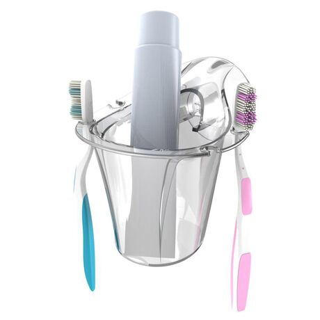 BAMA Ιταλίας Θήκη Οδοντόβουρτσας Τοίχου 12.2x13.1x12.8cm Πλαστική με Βεντούζα και Σύστημα Κλείδωματος Διάφανη