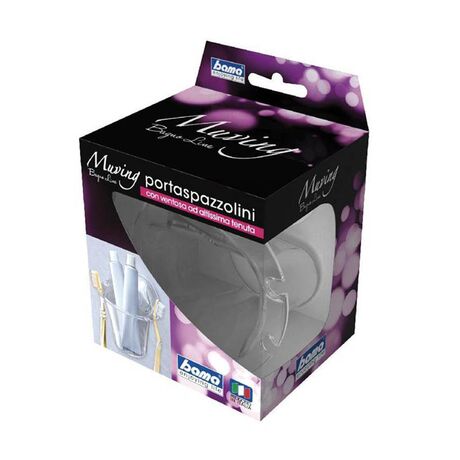 BAMA Ιταλίας Θήκη Οδοντόβουρτσας Τοίχου 12.2x13.1x12.8cm Πλαστική με Βεντούζα και Σύστημα Κλείδωματος Διάφανη