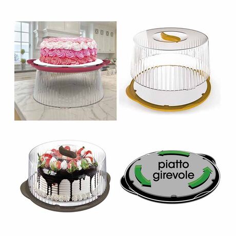 BAMA Ιταλίας Τουρτιέρα Πλαστική 36.5x33x14.8cm με Περιστρεφόμενη Βάση Καφέ-Διάφανο