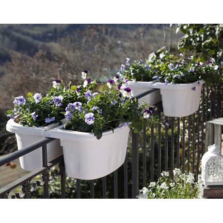 BAMA ITALY Ζαρντινιέρα 40x20x18.5cm Διπλή Ρυθμιζόμενη σε Κουπαστή Πλαστική με Αποστράγγιση Επεκτεινόμενη 3-13cm Λευκό