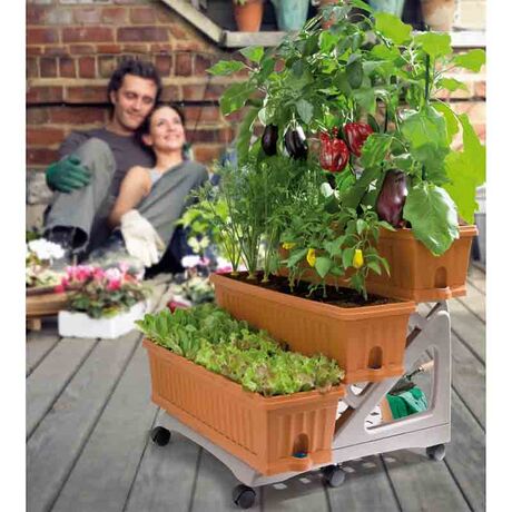 BAMA ITALY Σκαλιέρα με 3 Ζαρντινιέρες 80x74x73cm MAX Χωρητικότητα 30lt με 6 Τροχούς Κεραμιδί