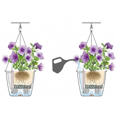 LECHUZA Nido Cottage Κρεμαστή Γλάστρα Ø27x23cm Στρογγυλή Αυτοποτιζόμενη με Δοχείο Φύτευσης Ανοξείδωτο Αξεσουάρ Κρέμασης ΛΕΥΚΗ Γερμανίας