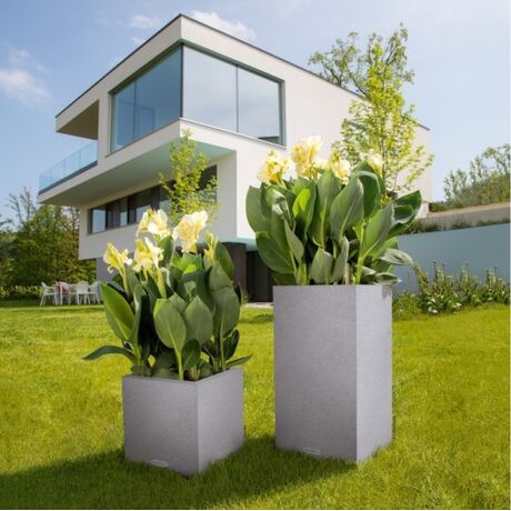 LECHUZA Canto Color Στήλη 30 Επιδαπέδια Γλάστρα 30x30x56cm Αυτοποτιζόμενη με Δοχείο ΓΚΡΙ με όψη ΦΥΣΙΚΗ ΠΕΤΡΑ Γερμανίας