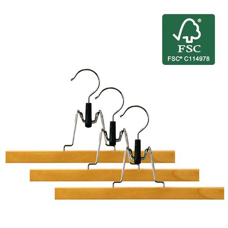 ORDINETT Ιταλίας Κρεμάστρες Ρούχων 33x2x15cm (x3) από Οικολογικό Ξύλο με Πιστοποίηση FSC ΣΕΤ 3 Τεμαχίων PANTS HANGER Καφέ