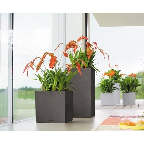 LECHUZA Canto Color Κύβος 30 Επιδαπέδια Γλάστρα 30x30x30cm Αυτοποτιζόμενη με Δοχείο ΜΑΥΡΟ του ΓΡΑΦΙΤΗ όψη ΦΥΣΙΚΗ ΠΕΤΡΑ Γερμανίας