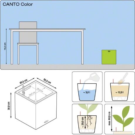 LECHUZA Canto Color Κύβος 30 Επιδαπέδια Γλάστρα 30x30x30cm Αυτοποτιζόμενη με Δοχείο ΜΑΥΡΟ του ΓΡΑΦΙΤΗ όψη ΦΥΣΙΚΗ ΠΕΤΡΑ Γερμανίας
