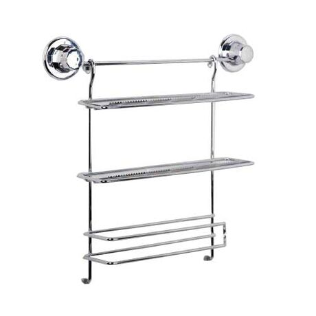 TEKNOTEL Πολυθήκη Κουζίνας 37x8x32cm Πάχος Ø7mm Αντοχή 12kg Επιχρωμιωμένο Ατσάλι με Βεντούζα EXTRA STRONG