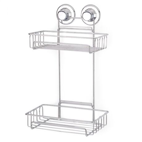 TEKNO-TEL Ραφιέρα Μπάνιου 2όροφη Πτυσσόμενη 25x15x36cm Πάχος 7mm Αντοχή 12kg Επιχρωμιωμένο Ατσάλι με Βεντούζα EXTRA STRONG