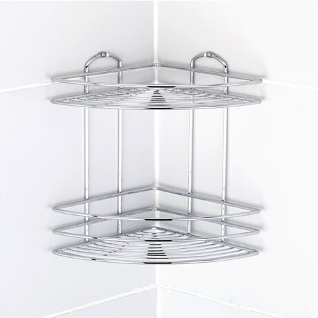 TEKNO-TEL Γωνιακή Ραφιέρα Μπάνιου 27x19x28cm Πάχος Ø5mm Ανοξείδωτο Ατσάλι (INOX)