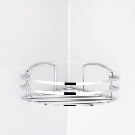 TEKNO-TEL Γωνιακή Ραφιέρα Μπάνιου Τοίχου 32x24x10cm Πάχος Ø5mm Επιχρωμιωμένο Ατσάλι