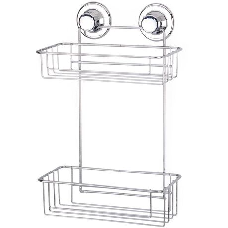 TEKNO-TEL Ραφιέρα Μπάνιου 2όροφη 25x18x35cm Πάχος 7mm Αντοχή 12kg Επιχρωμιωμένο Ατσάλι με Βεντούζα EXTRA STRONG
