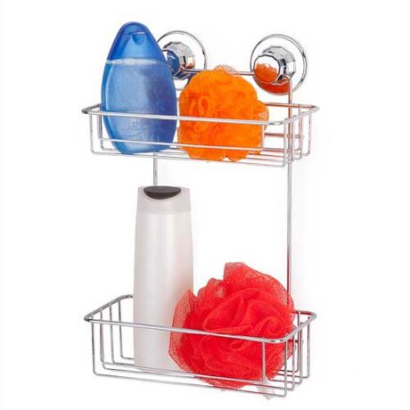 TEKNO-TEL Ραφιέρα Μπάνιου 2όροφη 25x18x35cm Πάχος 7mm Αντοχή 12kg Επιχρωμιωμένο Ατσάλι με Βεντούζα EXTRA STRONG