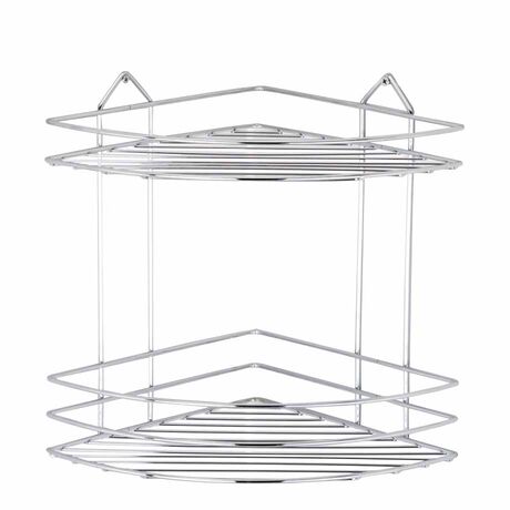 TEKNO-TEL Γωνιακή Ραφιέρα Μπάνιου Τοίχου 2όροφη 32x24x30cm Πάχος Ø4mm Επιχρωμιωμένο Ατσάλι