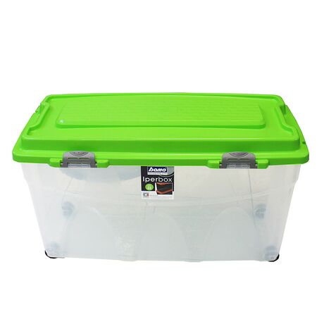 BAMA Ιταλίας Κουτί Αποθήκευσης 80x40x45cm 85lt Πλαστικό με Κλιπς και 4 Ρόδες Διάφανο-Λαχανί IPERBOX