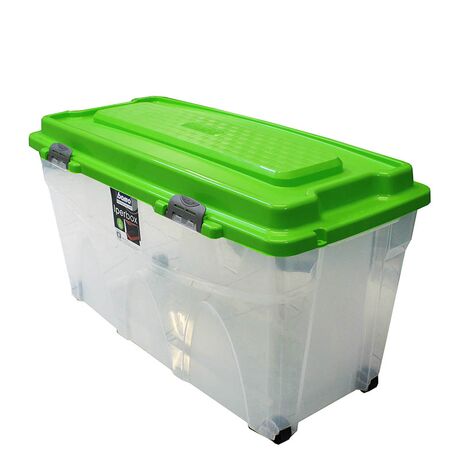 BAMA Ιταλίας Κουτί Αποθήκευσης 80x40x45cm 85lt Πλαστικό με Κλιπς και 4 Ρόδες Διάφανο-Λαχανί IPERBOX