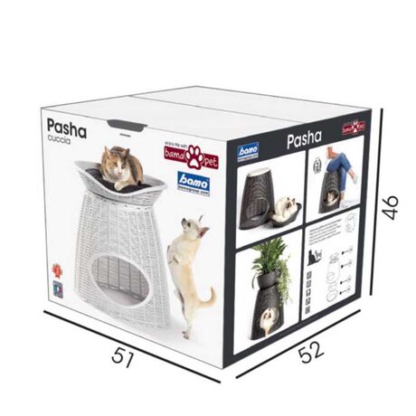 BAMA ITALY Διπλό Κρεβατάκι Κατοικίδιων-Σκαμπό 52x50x55cm RATTAN + 2 Μαξιλάρια PASHA Ανθρακί