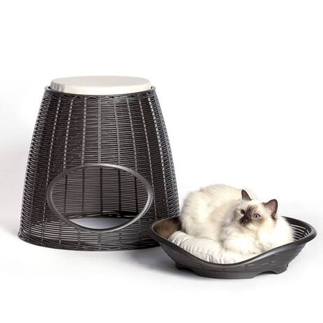 BAMA ITALY Διπλό Κρεβατάκι Κατοικίδιων-Σκαμπό 52x50x55cm RATTAN + 2 Μαξιλάρια PASHA Ανθρακί