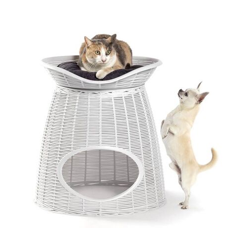 BAMA ITALY Διπλό Κρεβατάκι Κατοικιδίων-Σκαμπό 52x50x55cm RATTAN + 2 Μαξιλάρια PASHA Λευκό