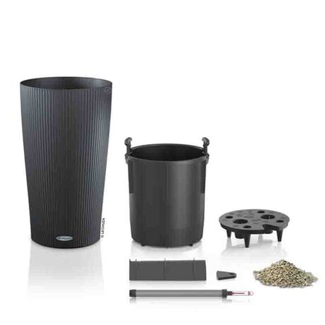 LECHUZA CILINDRO 32 Επιδαπέδια Γλάστρα Ø32x56cm Αυτοποτιζόμενη με Δοχείο Φύτευσης Ανθρακί Γερμανίας