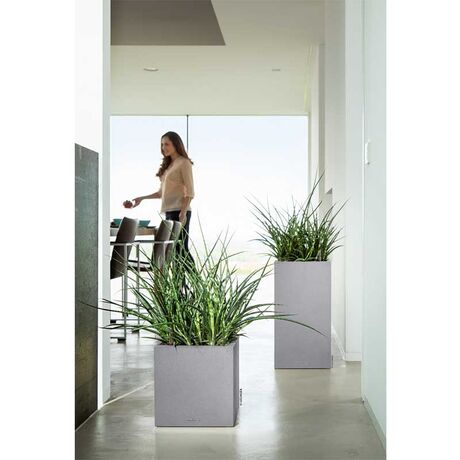 LECHUZA Canto Color 40 Επιδαπέδια Γλάστρα 40x40x40cm Αυτοποτιζόμενη με Δοχείο ΓΚΡΙ Όψη Φυσική Πέτρα Γερμανίας