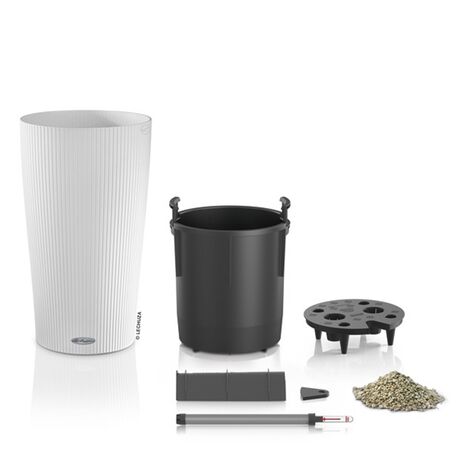 LECHUZA CILINDRO 32 Επιδαπέδια Γλάστρα Ø32x56cm Αυτοποτιζόμενη με Δοχείο Φύτευσης Λευκή Γερμανίας