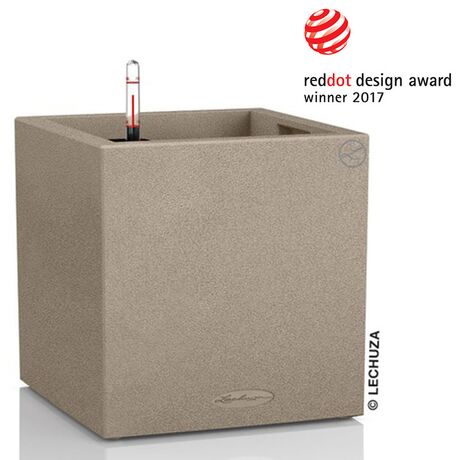 LECHUZA Canto Color 40 Επιδαπέδια Γλάστρα 40x40x40cm Αυτοποτιζόμενη Μπεζ της Άμμου με Όψη ΦΥΣΙΚΗ ΠΕΤΡΑ Γερμανίας