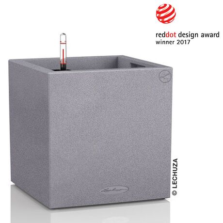 LECHUZA Canto Color 40 Επιδαπέδια Γλάστρα 40x40x40cm Αυτοποτιζόμενη με Δοχείο ΓΚΡΙ Όψη Φυσική Πέτρα Γερμανίας