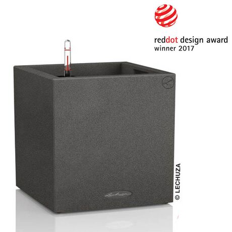 LECHUZA Canto Color 40 Επιδαπέδια Γλάστρα 40x40x40cm Αυτοποτιζόμενη Μαύρο του Γραφίτη Όψη Φυσική Πέτρα Γερμανίας