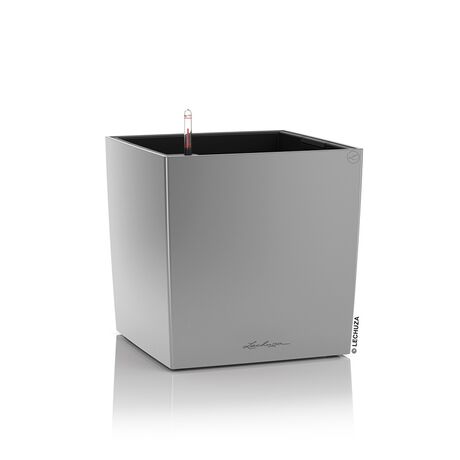 LECHUZA Cube Premium 30 Επιδαπέδια Γλάστρα 29.5x29.5x30cm Αυτοποτιζόμενη με Δοχείο Φύτευσης Ασημί Γυαλιστερή Γερμάνιας