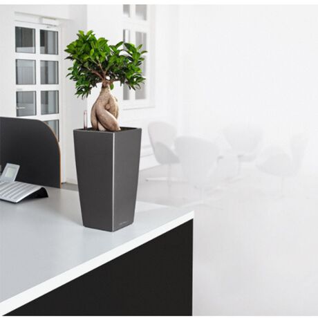 LECHUZA CUBICO 22 Premium Επιτραπέζια Γλάστρα 22x22x41cm Αυτοποτιζόμενη με Δοχείο Φύτευσης Ανθρακί Γυαλιστερή Γερμανίας