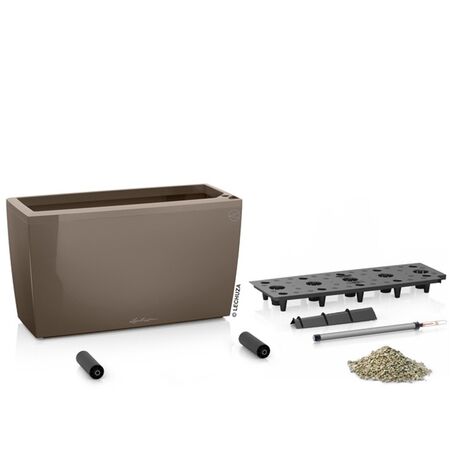 LECHUZA CARARO 75 Premium Ζαρντινιέρα Επιδαπέδια 75x30x42.5cm ΑΥΤΟΠΟΤΙΖΟΜΕΝΗ με 2 Ρόδες Γκρι-Καφέ Γυαλιστερή Γερμανίας