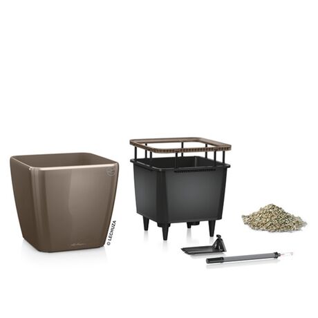 LECHUZA QUADRO 28 LS Premium Επιτραπέζια Γλάστρα 28x28x26cm ΑΥΤΟΠΟΤΙΖΟΜΕΝΗ με Δοχείο Φύτευσης Γκρι-καφέ Γυαλιστερή Γερμανίας