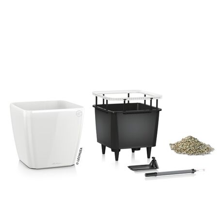 LECHUZA QUADRO 28 LS Premium Επιτραπέζια Γλάστρα 28x28x26cm ΑΥΤΟΠΟΤΙΖΟΜΕΝΗ με Δοχείο Φύτευσης Λευκή Γυαλιστερή Γερμανίας