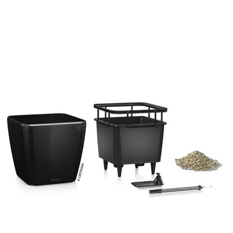 LECHUZA QUADRO 50 LS Premium Επιδαπέδια Γλάστρα 50x50x46.5cm ΑΥΤΟΠΟΤΙΖΟΜΕΝΗ με Δοχείο Φύτευσης Μαύρη Γυαλιστερή Γερμανίας