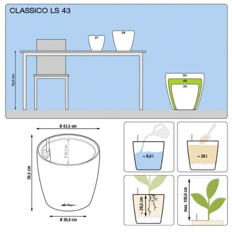 LECHUZA Classico 43 LS Premium Επιδαπέδια Γλάστρα Ø43.5x39.5cm Αυτοποτιζόμενη με Δοχείο Φύτευσης Ανθρακί Γυαλιστερή Γερμανίας