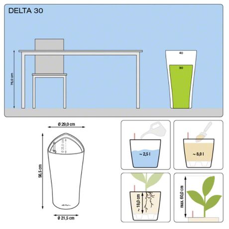 LECHUZA Delta 30 Premium Επιδαπέδια Γλάστρα Ø29x56.5cm Αυτοποτιζόμενη με Δοχείο Φύτευσης Ανθρακί Σατινέ Γερμανίας