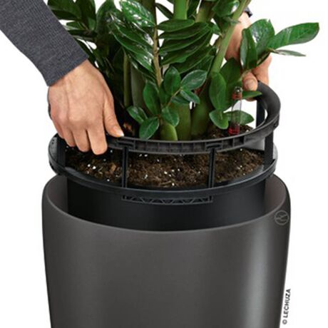 LECHUZA RONDO 40 Premium Επιδαπέδια Γλάστρα Ø40x75cm ΑΥΤΟΠΟΤΙΖΟΜΕΝΗ με Δοχείο Φύτευσης Γκρι-Καφέ Γυαλιστερή Γερμανίας