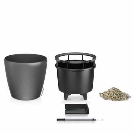 LECHUZA Classico 35 LS Premium Επιδαπέδια Γλάστρα Ø36x32.5cm Αυτοποτιζόμενη με Δοχείο Φύτευσης Ανθρακί Γυαλιστερή Γερμανίας