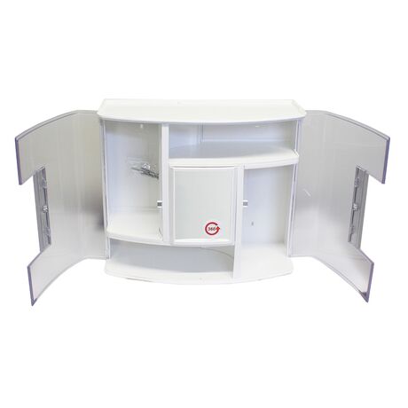 Ερμάριο/Ντουλάπι Έπιπλο Μπάνιου με Καθρέπτη 360ᵒ  38.5x17x33cm 2 Πόρτες-5 Αποθηκευτικοί Χώροι Βάρος 1.97kg Διάφανο-Λευκό