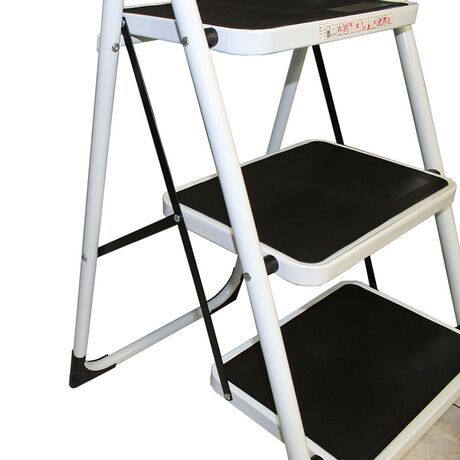 Σκαλοσκαμπό Μεταλλικό 47x62x111cm με 3 Σκαλιά MAX Αντοχή 150kg Βάρος 6.5kg PLUS Λευκό