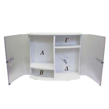 Φαρμακείο/Ερμάριο-Ντουλάπι Μπάνιου 38.5x17x33cm 2 Πόρτες-4 Αποθηκευτικοί Χώροι Βάρος 1.52kg Διάφανο-Λευκό