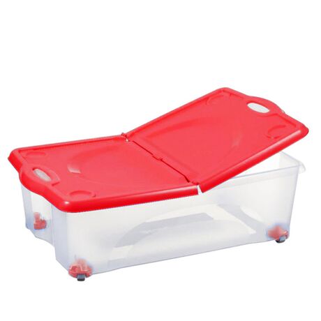 BAMA ITALY Κουτί Αποθήκευσης 59x39x18cm 27lt με Περιστρεφόμενες Ρόδες 360ᵒ Πλαστικό Διάφανο-Κόκκινο CONTENITORE ROTOBOX