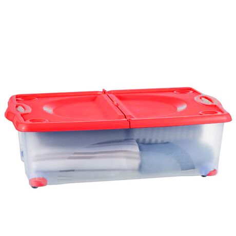 BAMA ITALY Κουτί Αποθήκευσης 59x39x18cm 27lt με Περιστρεφόμενες Ρόδες 360ᵒ Πλαστικό Διάφανο-Κόκκινο CONTENITORE ROTOBOX